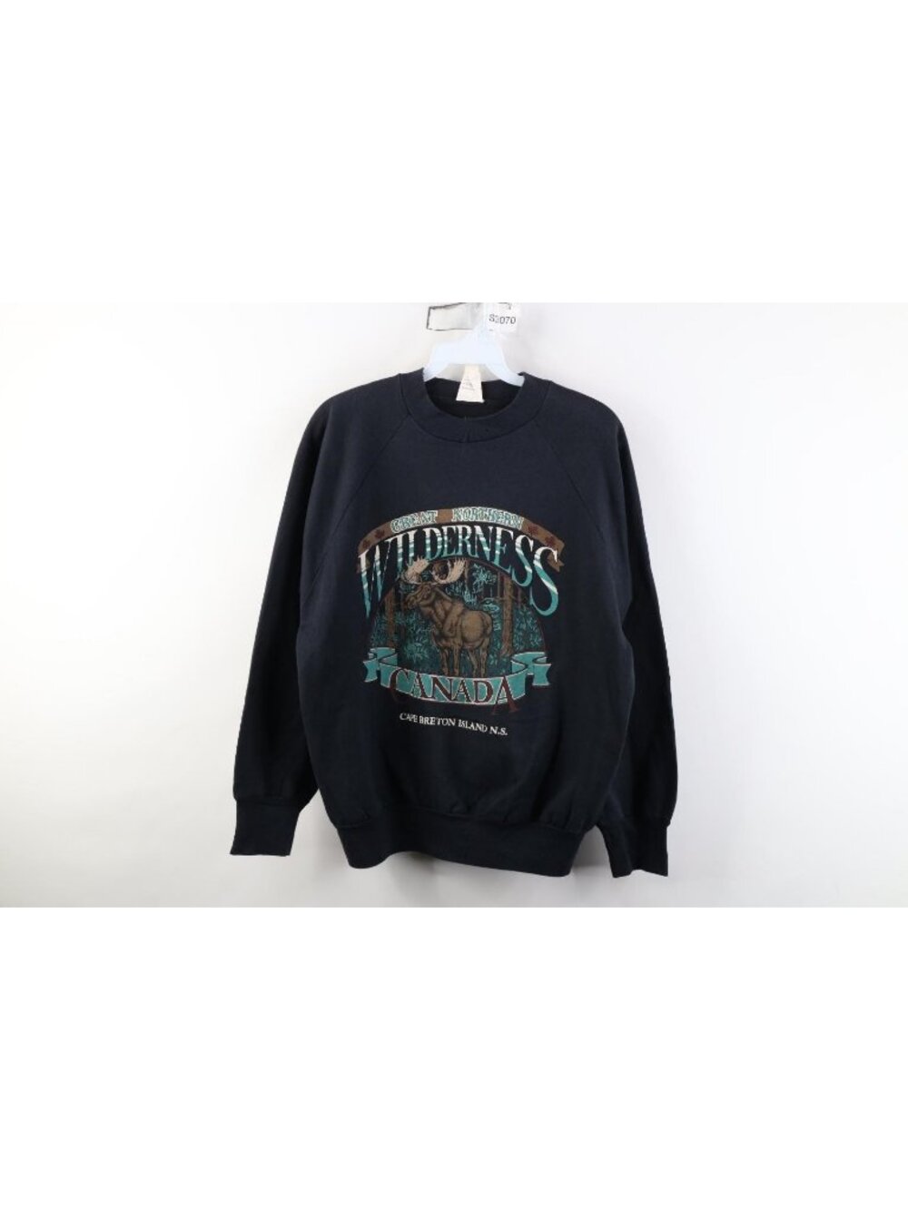 Vintage 90s Womens Small Faded Great Northern Wilderness Canada Sweatshirt Black